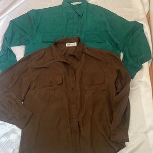 🔥bundle 2 pieces women shirt 100 % silk medium💚🤎